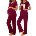 thumbnail image 1 of Women's Maternity Nursing Pajamas Short Sleeve Nursing Pjs Sleepwear Set, 1 of 7