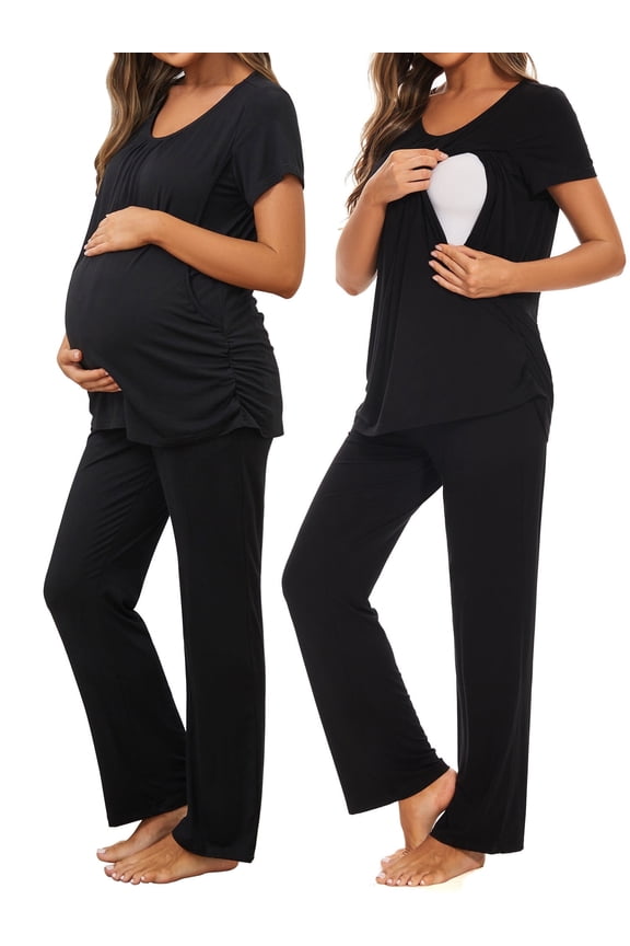 Women's Maternity Nursing Pajamas Short Sleeve Nursing Pjs Sleepwear Set