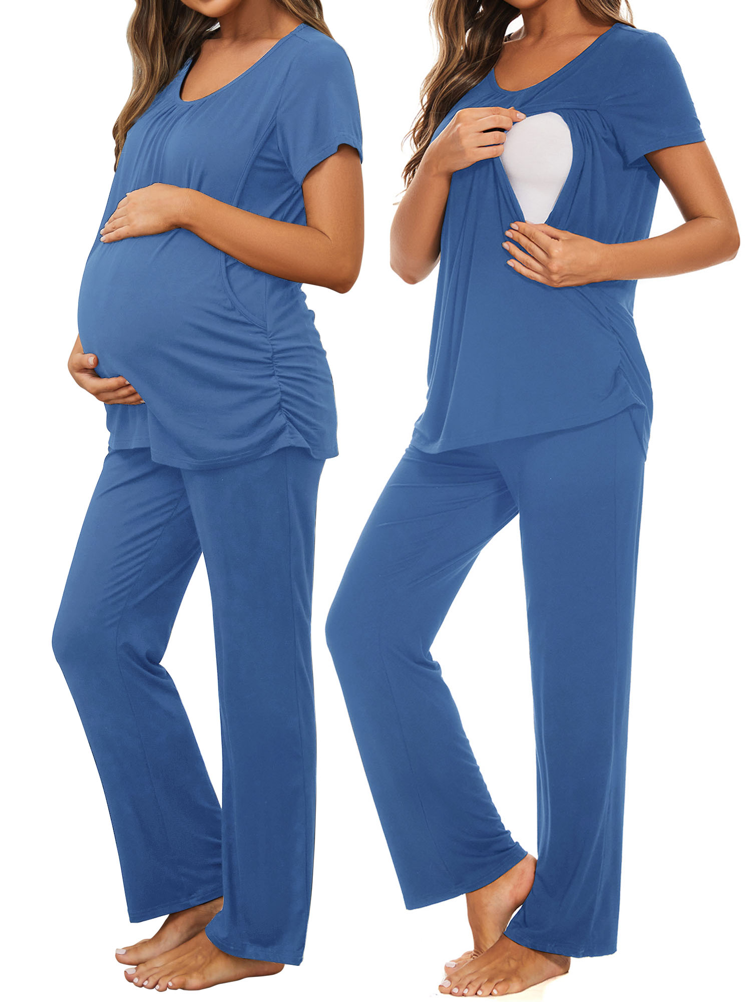 Perle A Repasser Robe Maternité Smallshow Manches Courtes - Tissu Respirant - Fronces Latérales Élastiques - Grossesse Et Postpartum Robe Maternité Femme