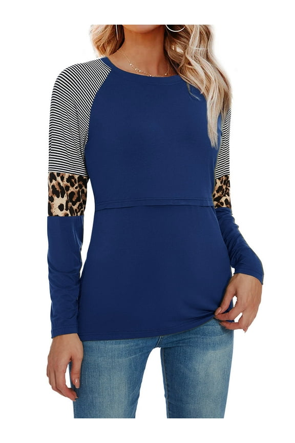 Women's Maternity Nursing Shirt Top Long Sleeve Patchwork Breastfeeding Clothes