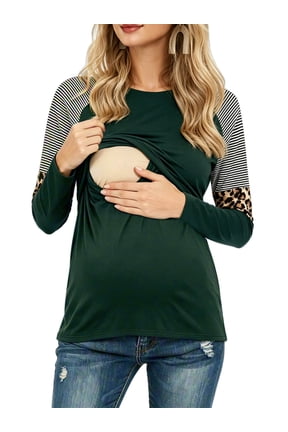 Women's Maternity Nursing Shirt Top Long Sleeve Patchwork Breastfeeding Clothes
