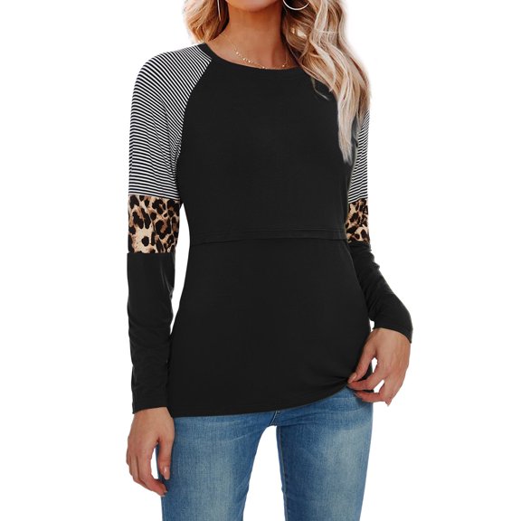 Women's Maternity Nursing Shirt Top Long Sleeve Patchwork Breastfeeding Clothes