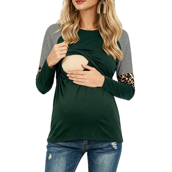 Women's Maternity Nursing Shirt Top Long Sleeve Patchwork Breastfeeding Clothes