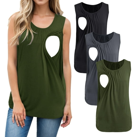 Women's Maternity Nursing Tank Top Ruched Breastfeeding Clothes 3-Pack