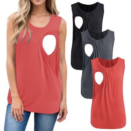 Women's Maternity Nursing Tank Top Ruched Breastfeeding Clothes 3-Pack