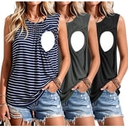 Women's Maternity Nursing Tank Top Ruched Breastfeeding Clothes 3-Pack