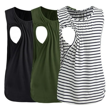 Women's Maternity Nursing Tank Top Ruched Breastfeeding Clothes 3-Pack