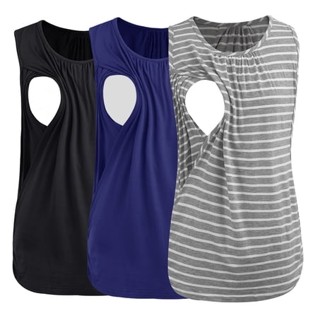 Women's Maternity Nursing Tank Top Ruched Breastfeeding Clothes 3-Pack