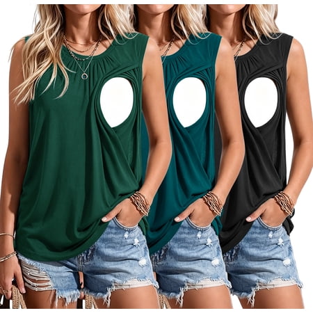 Women's Maternity Nursing Tank Top Ruched Breastfeeding Clothes 3-Pack