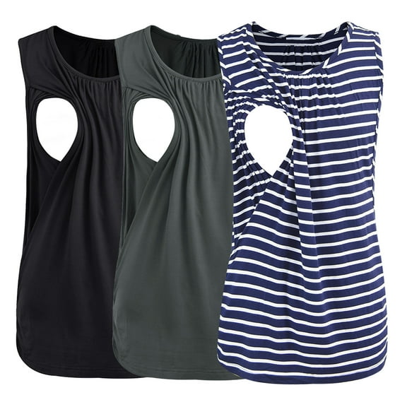 Women's Maternity Nursing Tank Top Ruched Breastfeeding Clothes 3-Pack