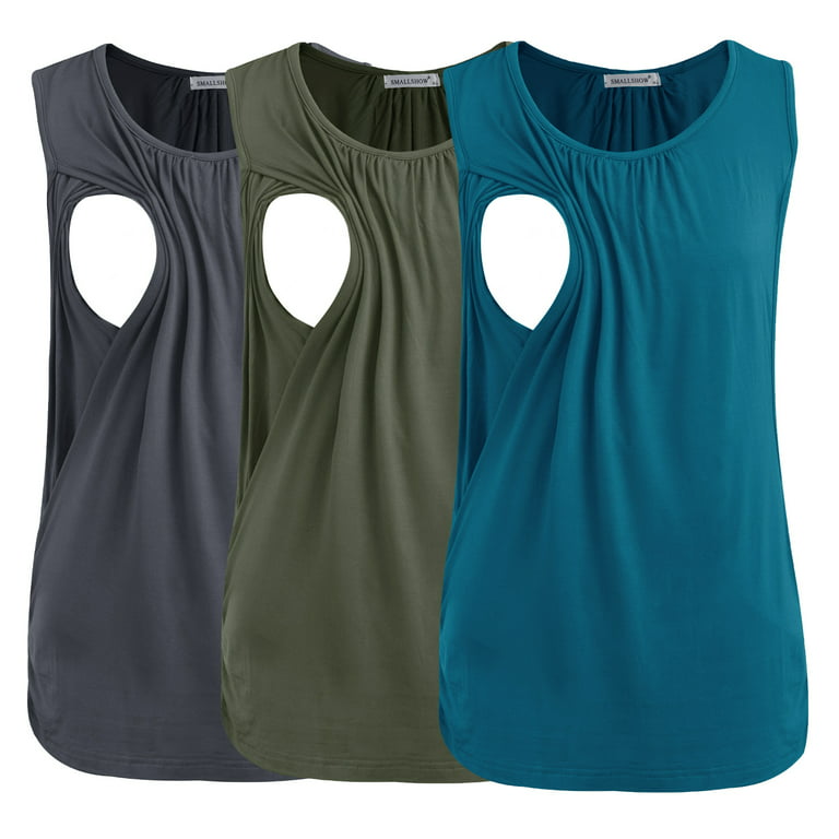 Smallshow Women's Maternity Nursing Tank Top Ruched Breastfeeding Clothes  3-Pack