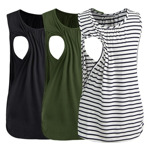 Women's Maternity Nursing Tank Top Ruched Breastfeeding Clothes 3-Pack
