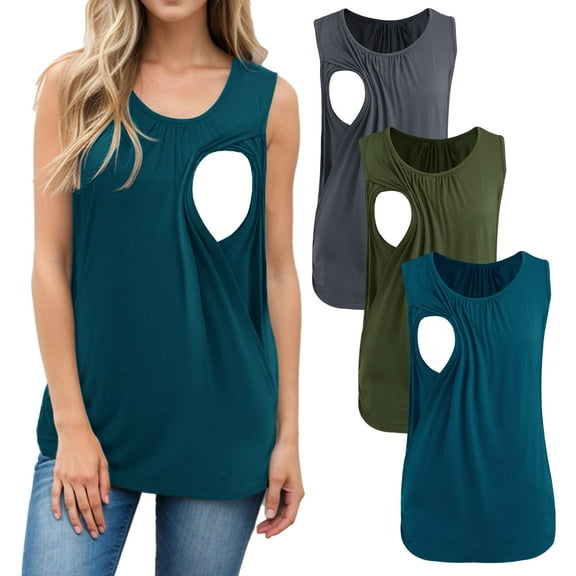 Women's Maternity Nursing Tank Top Ruched Breastfeeding Clothes 3-Pack