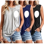 Women's Maternity Nursing Tank Top Ruched Breastfeeding Clothes 3-Pack