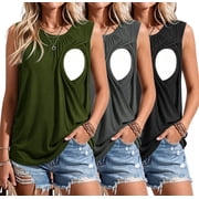 Women's Maternity Nursing Tank Top Ruched Breastfeeding Clothes 3-Pack