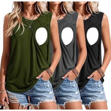 Women's Maternity Nursing Tank Top Ruched Breastfeeding Clothes 3-Pack