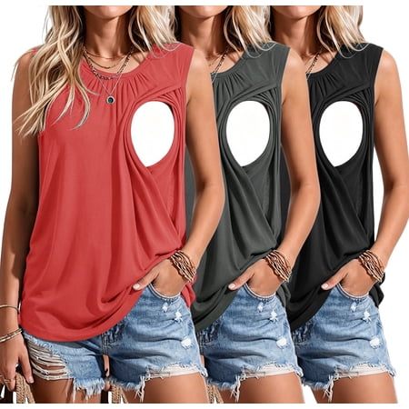 Women's Maternity Nursing Tank Top Ruched Breastfeeding Clothes 3-Pack