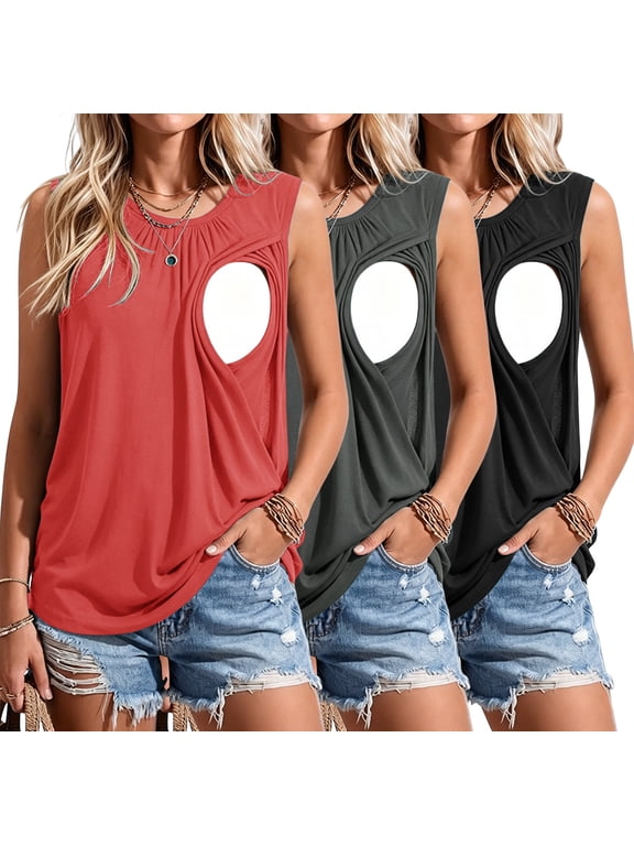 Women's Maternity Nursing Tank Top Ruched Breastfeeding Clothes 3-Pack
