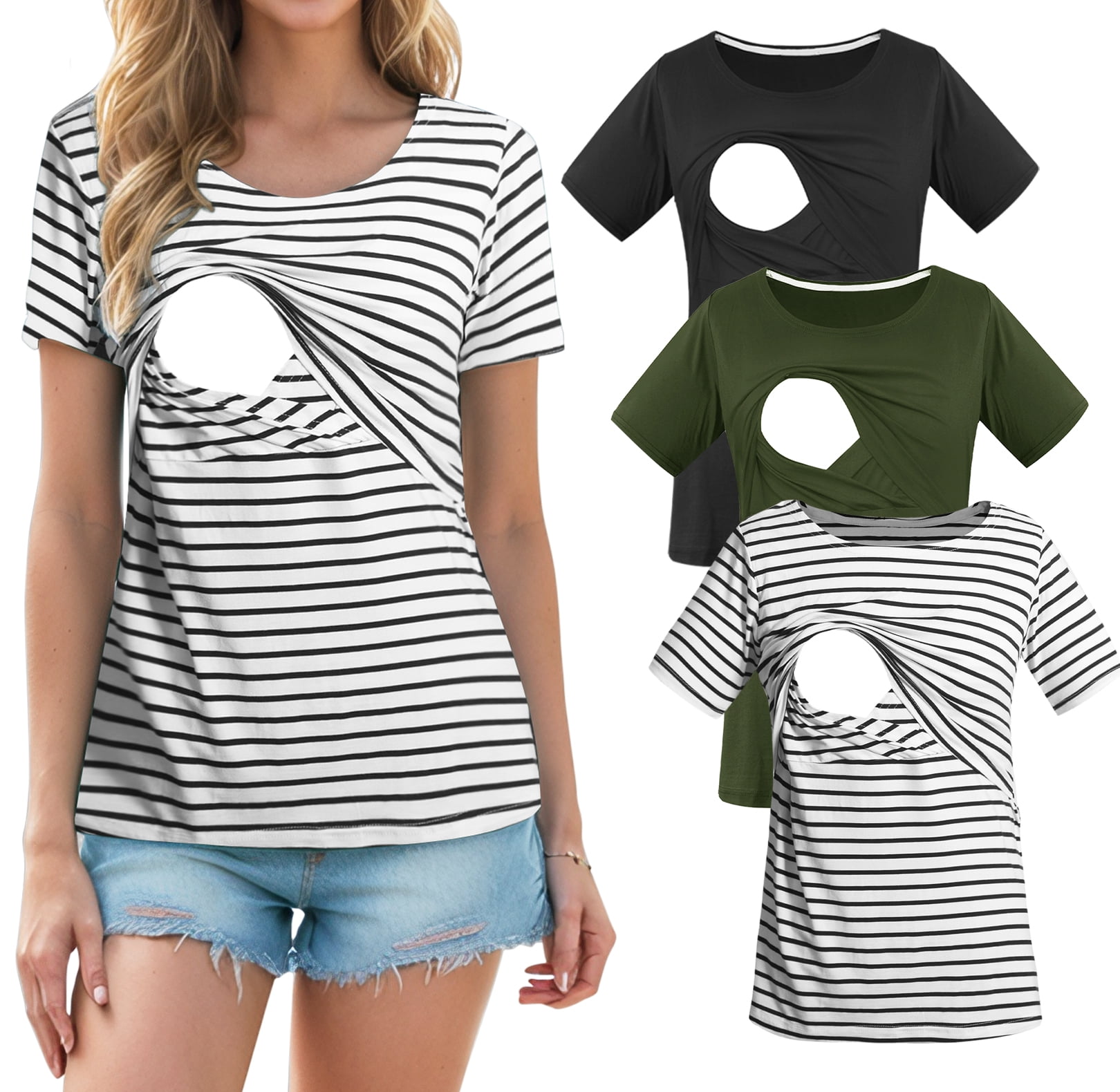 Women's Maternity Nursing Tops Clothes Breastfeeding T-Shirts 3-Pack