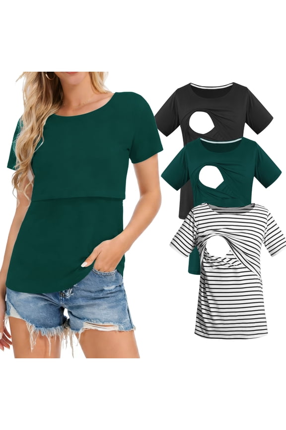 Women's Maternity Nursing Tops Clothes Breastfeeding T-Shirts 3-Pack