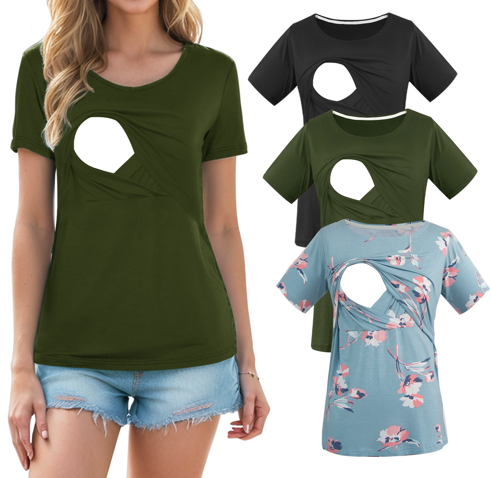 Women's Maternity Nursing Tops Clothes Breastfeeding T-Shirts 3-Pack
