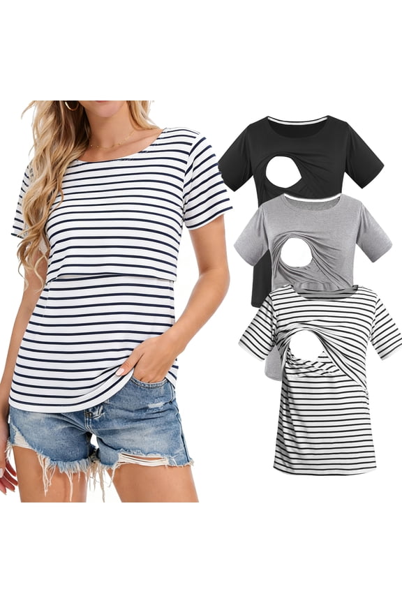 Women's Maternity Nursing Tops Clothes Breastfeeding T-Shirts 3-Pack