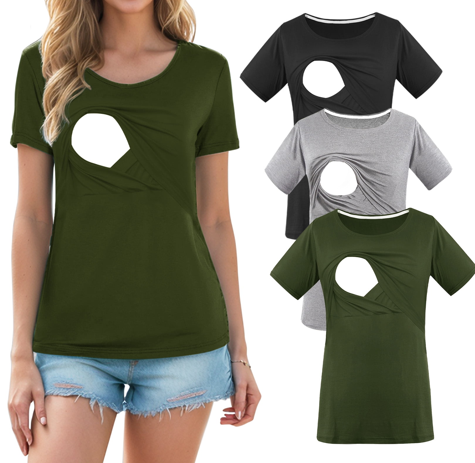Women's Maternity Nursing Tops Clothes Breastfeeding T-Shirts 3-Pack