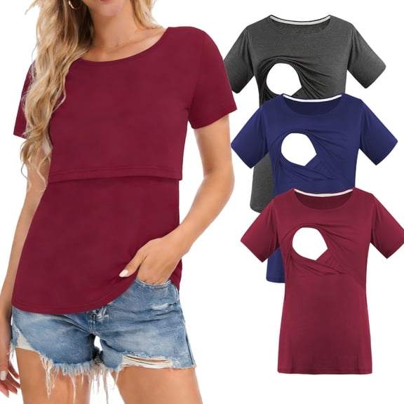 Women's Maternity Nursing Tops Clothes Breastfeeding T-Shirts 3-Pack
