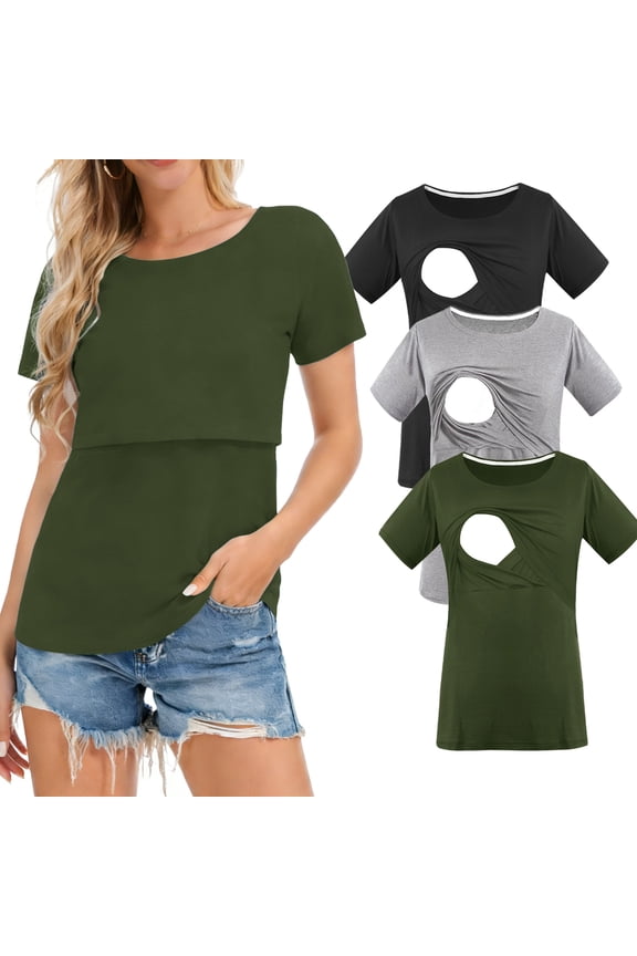 Women's Maternity Nursing Tops Clothes Breastfeeding T-Shirts 3-Pack