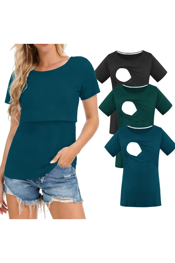 Women's Maternity Nursing Tops Clothes Breastfeeding T-Shirts 3-Pack
