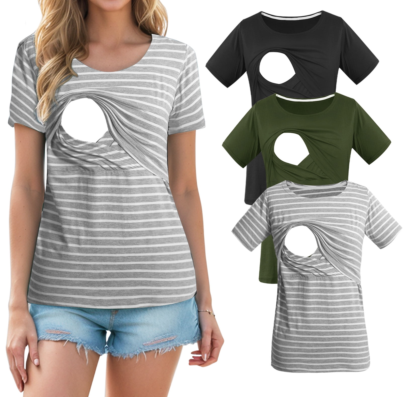 Women's Maternity Nursing Tops Clothes Breastfeeding T-Shirts 3-Pack