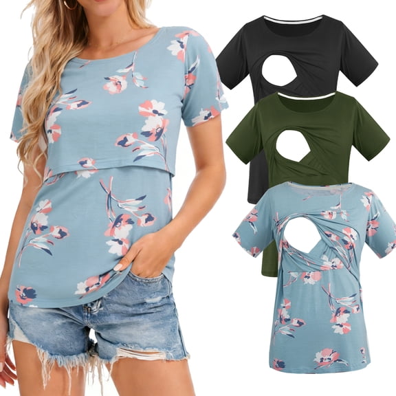 Women's Maternity Nursing Tops Clothes Breastfeeding T-Shirts 3-Pack
