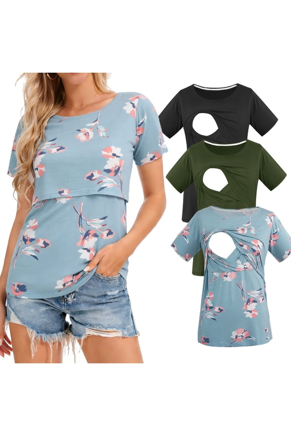 Women's Maternity Nursing Tops Clothes Breastfeeding T-Shirts 3-Pack