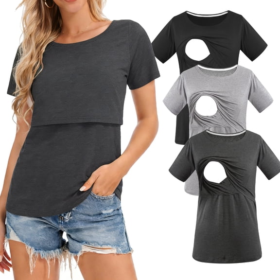 Women's Maternity Nursing Tops Clothes Breastfeeding T-Shirts 3-Pack