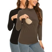 SMALLSHOW Women's Maternity Nursing Tops Shirts Mock Neck Breastfeeding Clothes 2-Pack
