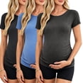 thumbnail image 1 of Women's Maternity Shirts Tops Side Ruched Ribbed Pregnancy Clothes 3-Pack, 1 of 6