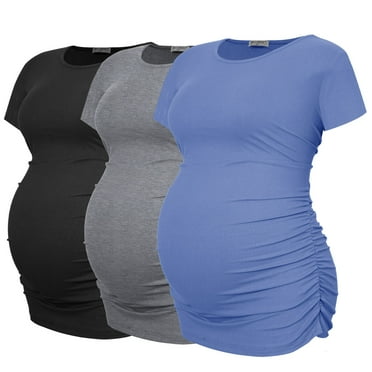 Smallshow Women's Maternity Shirts Tops Side Ruched Ribbed Pregnancy Clothes 3-Pack