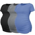 thumbnail image 1 of Women's Maternity Shirts Tops Side Ruched Ribbed Pregnancy Clothes 3-Pack, 1 of 6