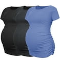 thumbnail image 1 of Women's Maternity Shirts Tops Side Ruched Ribbed Pregnancy Clothes 3-Pack, 1 of 6