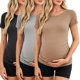 thumbnail image 1 of Women's Maternity Shirts Tops Side Ruched Ribbed Pregnancy Clothes 3-Pack, 1 of 8
