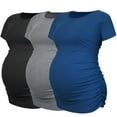 thumbnail image 1 of Women's Maternity Shirts Tops Side Ruched Ribbed Pregnancy Clothes 3-Pack, 1 of 6