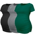thumbnail image 1 of Women's Maternity Shirts Tops Side Ruched Ribbed Pregnancy Clothes 3-Pack, 1 of 6