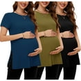 thumbnail image 1 of Women's Maternity Shirts Tops Split Hem Ribbed Maternity Pregnancy Clothes 3-Pack, 1 of 7