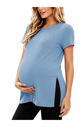 Women's Maternity Shirts Tops Split Hem Ribbed Maternity Pregnancy Clothes