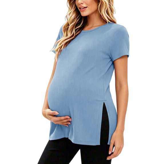 Women's Maternity Shirts Tops Split Hem Ribbed Maternity Pregnancy Clothes