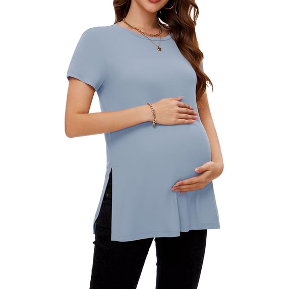 Women's Maternity Shirts Tops Split Hem Ribbed Maternity Pregnancy Clothes