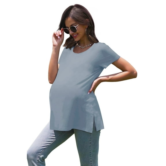 Women's Maternity Tops Shirts Short Sleeve Split Side Pregnancy Clothes