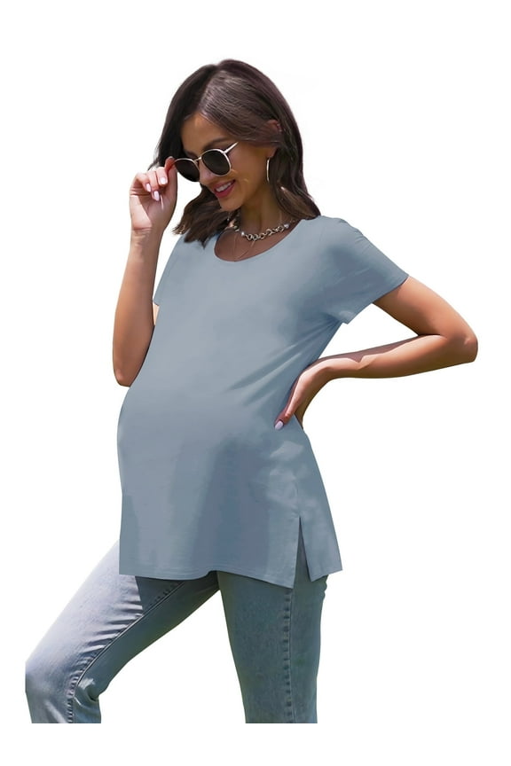 Women's Maternity Tops Shirts Short Sleeve Split Side Pregnancy Clothes