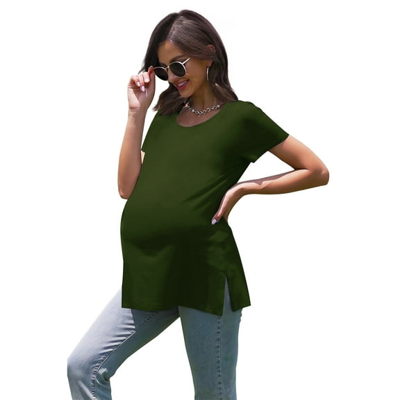 Women's Maternity Tops Shirts Short Sleeve Split Side Pregnancy Clothes