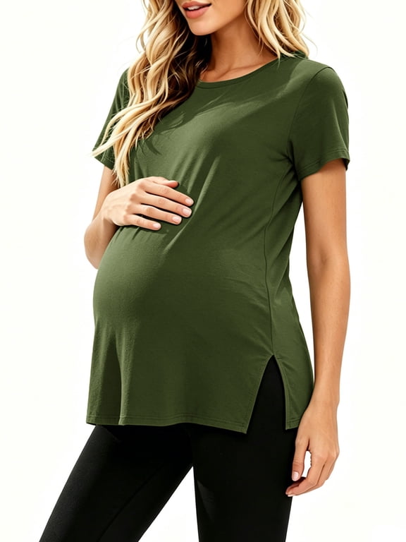 Women's Maternity Tops Shirts Short Sleeve Split Side Pregnancy Clothes